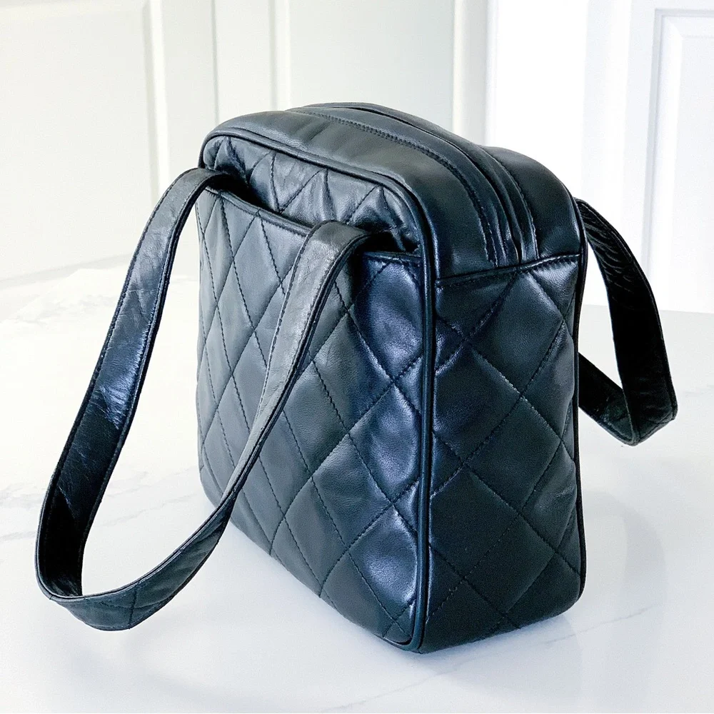 CHANEL Black Leather Gold Chain Small Top Handle Satchel Bag